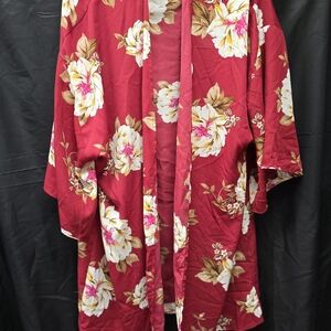 Active USA Red Floral Duster Kimono